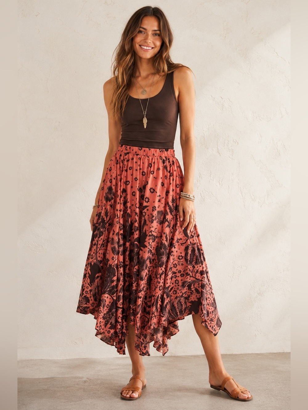 Anthropologie Florence Balducci Asymmetrical Midi Skirt | Boho Floral High-Low